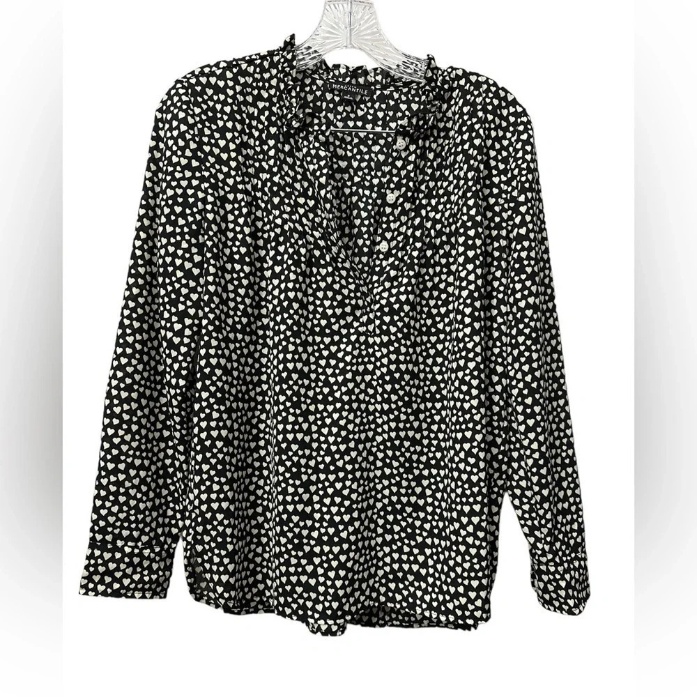 J.Crew Mercantile Carrera blouse black white hearts size 2 Business Wear